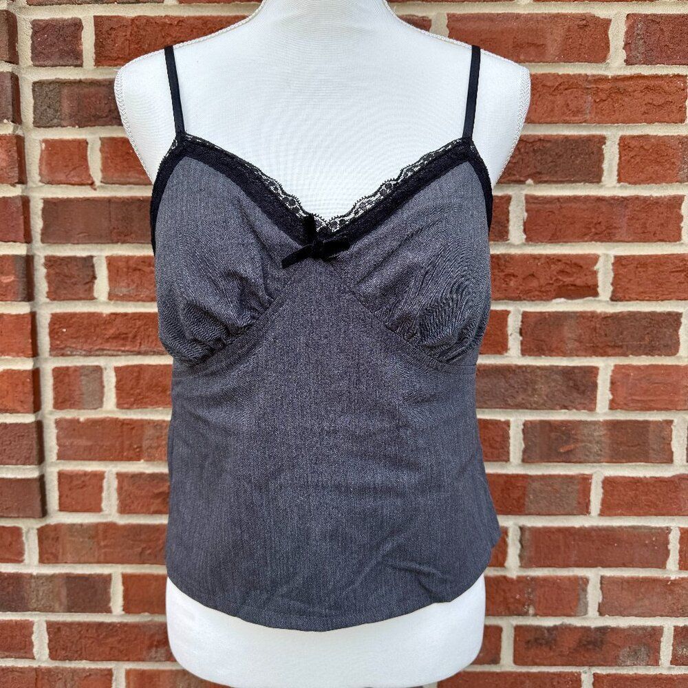 No Boundaries Sweetheart Tank Top Lace Trim Jrs Large Gray